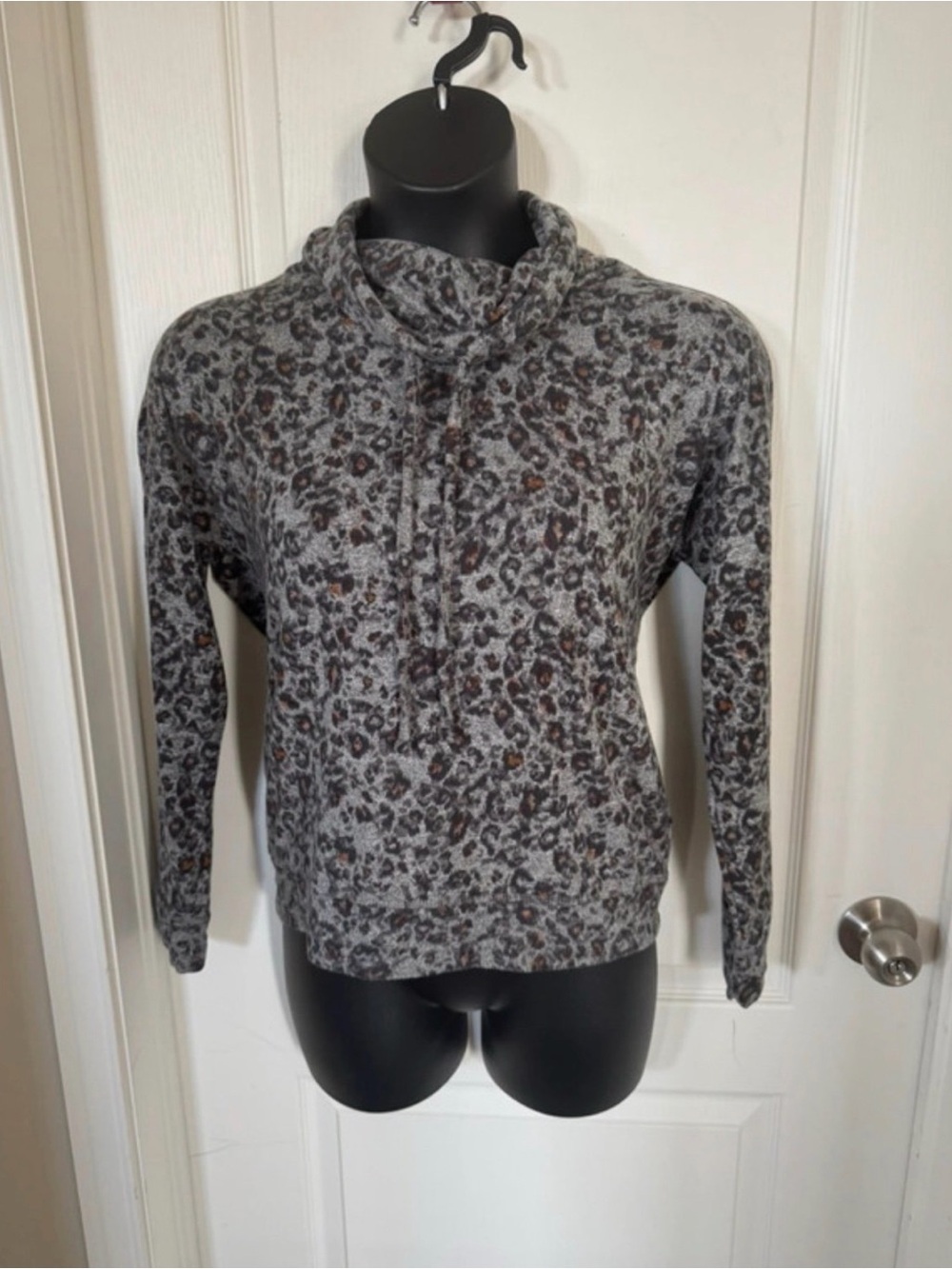 Maurices Gray Leopard Print Cowl Neck Sweater